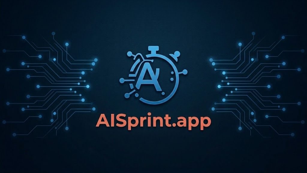 AISprint.app logo: a stopwatch with the letter A, on a dark blue circuit background